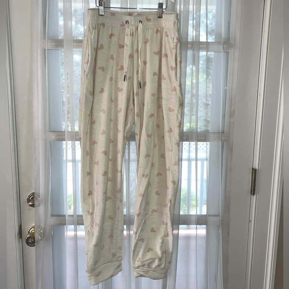 Pink & White Primark Pajama Sweatpants w Hearts
